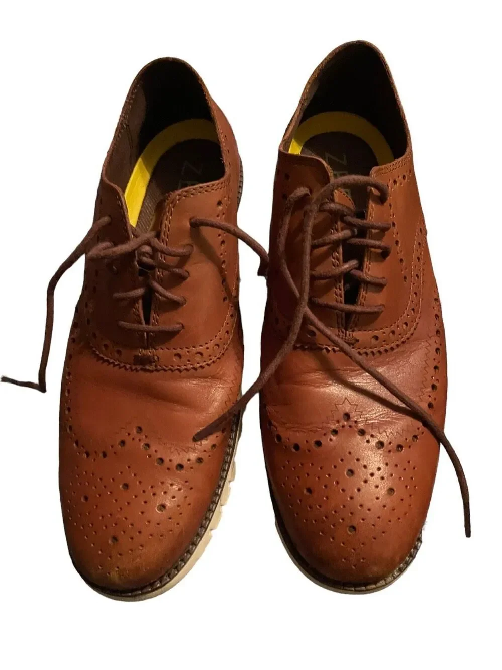 Cole Haan Zerogrand Mens British Tan Wingtip Leather Oxford Shoes Size 9.5D